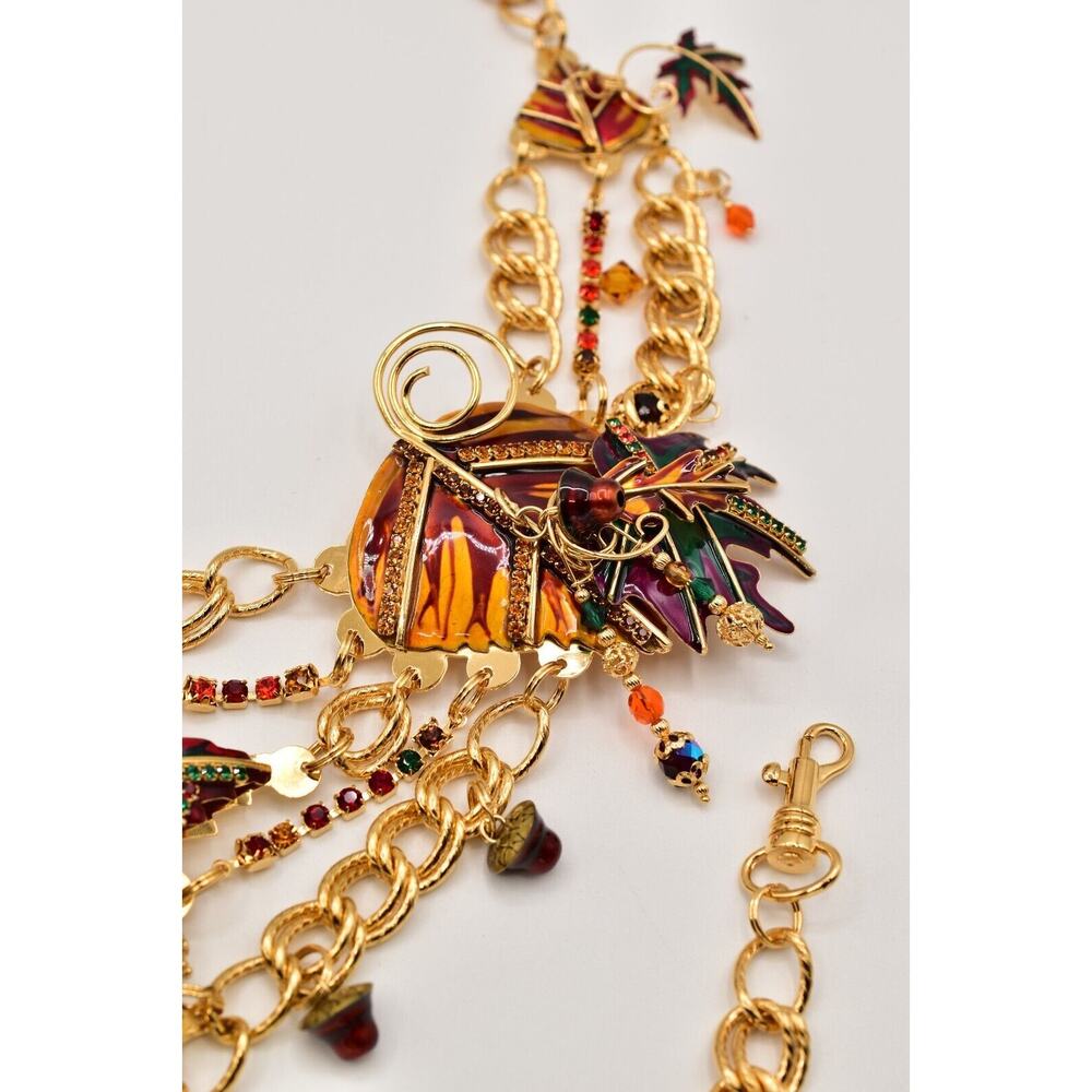 Lunch At The Ritz Autumn Fall Belt Chain Rhinestone Crystal Maple Leaf RARE - Picture 4 of 16